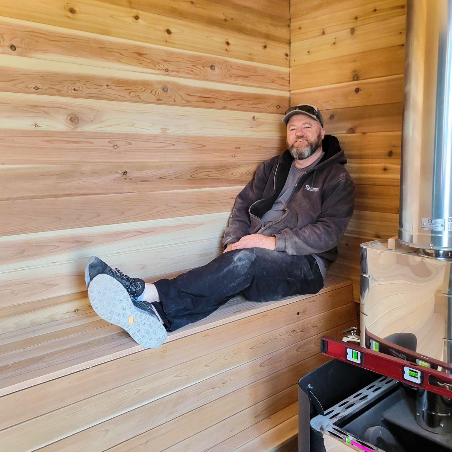 Custom cedar sauna build with wood-fired stove — finished project