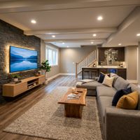 Finished basement entertainment room