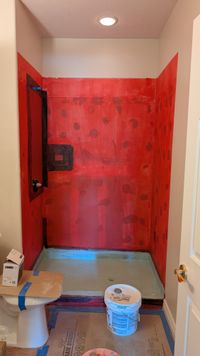 Close-up of bathroom tile work with clean grout lines