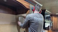 Precision circular cut during custom cabinet construction in the Haggerty shop