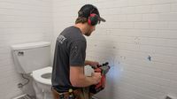 Second angle of custom geometric patterned tile shower